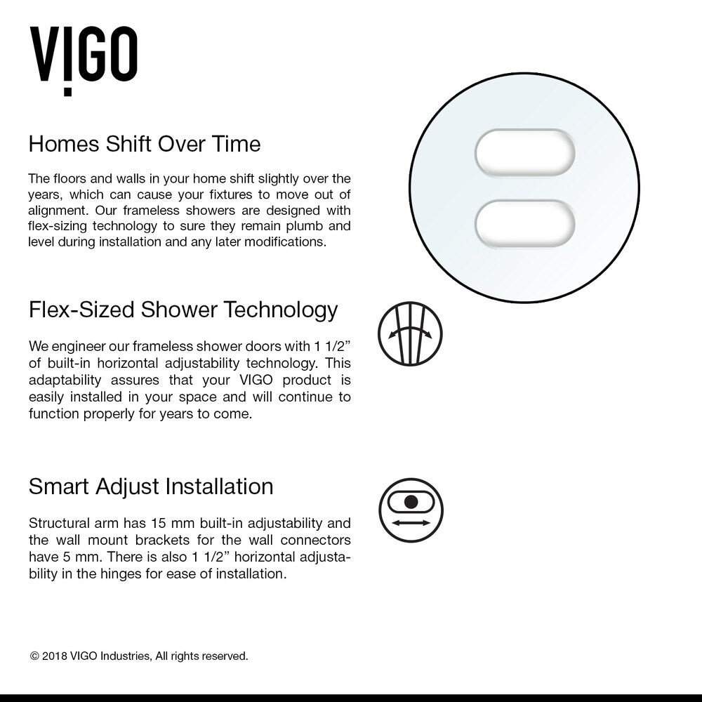 VIGO Rochelle 60-inch Adjustable Frameless Hinged Shower Door