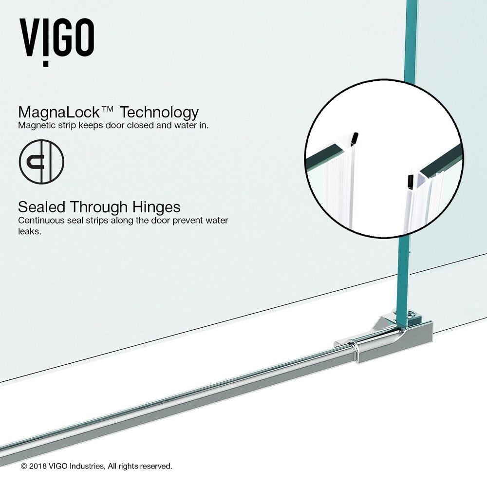 VIGO Rochelle 60-inch Adjustable Frameless Hinged Shower Door