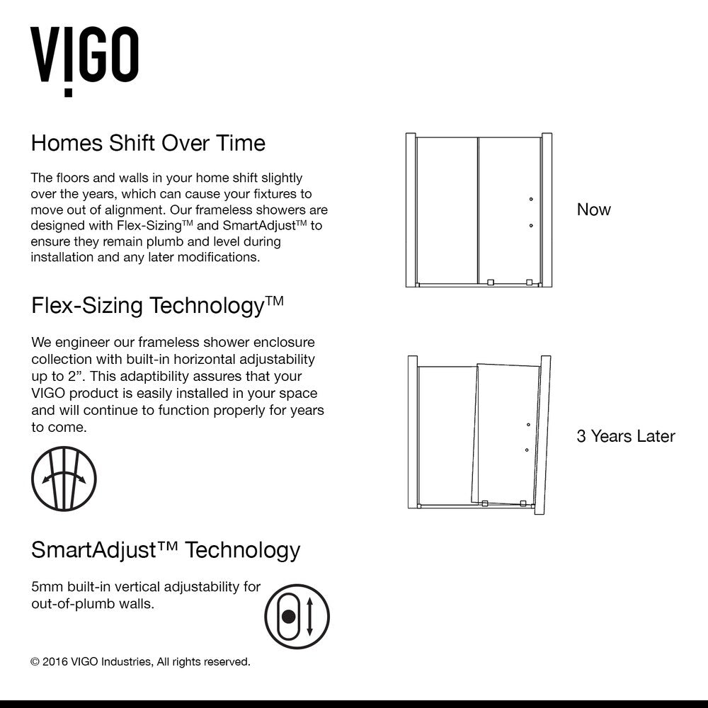 VIGO Ryland Clear Adjustable Frameless Sliding Shower Door
