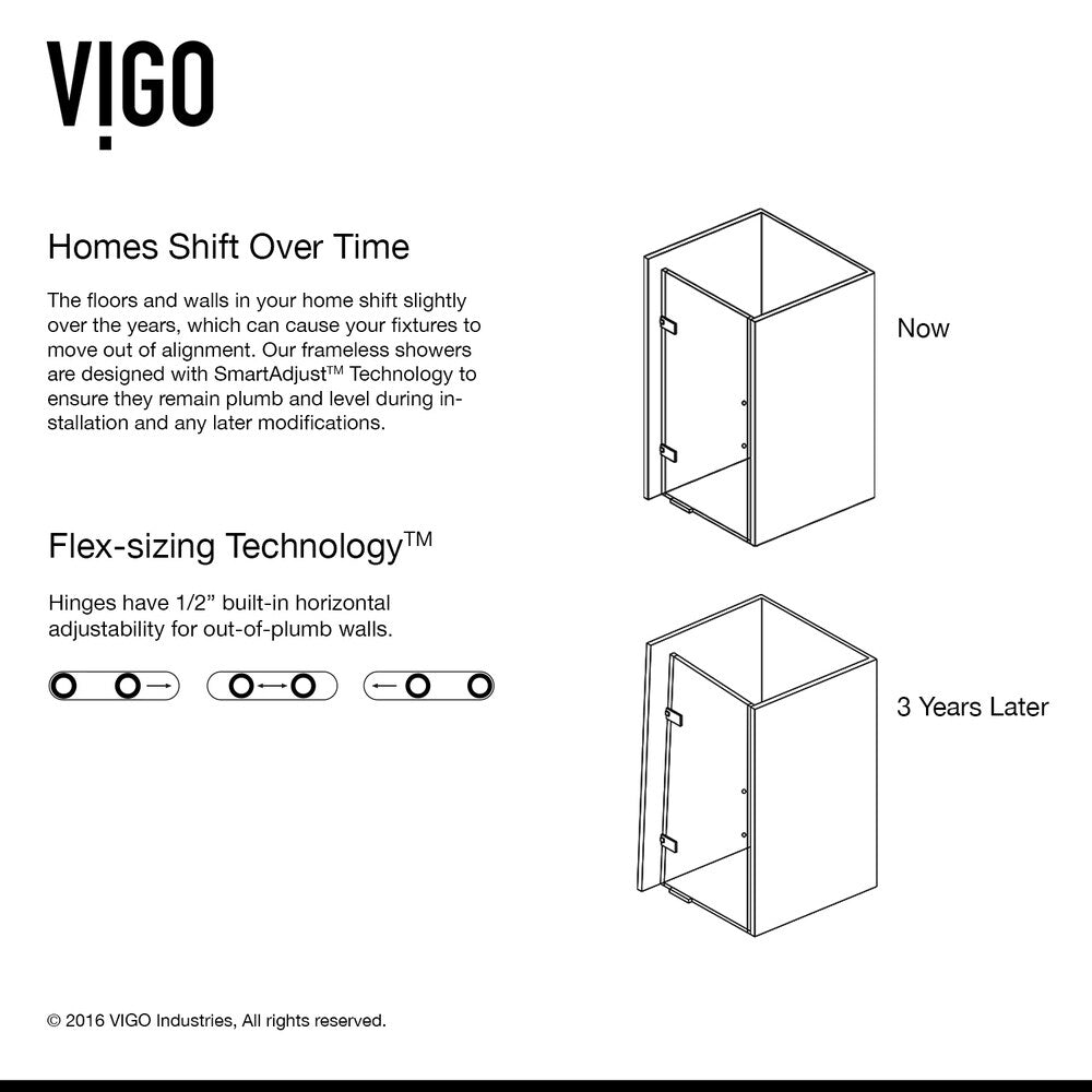 VIGO Soho Clear Adjustable Frameless Shower Door