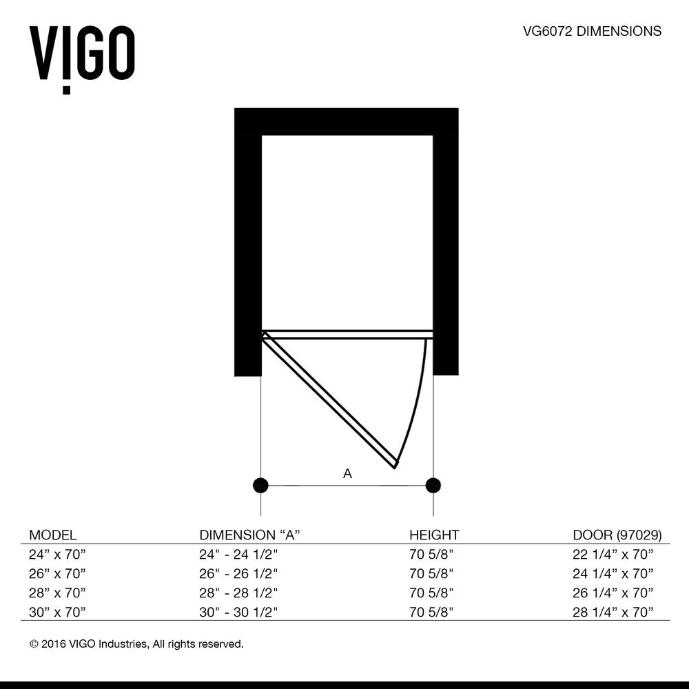 VIGO Soho Clear Adjustable Frameless Shower Door