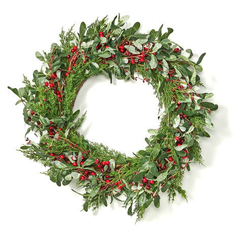 Valdosta Indoor 26" Artificial Olive Leaf Wreath with Berries by Christopher Knight Home - Green + Red