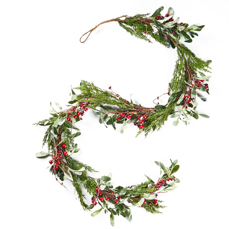 Valdosta Indoor 6' Artificial Olive Leaf Garland with Berries by Christopher Knight Home - Green + Red