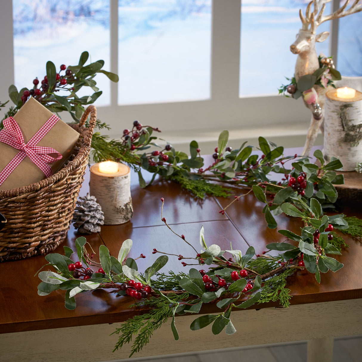 Valdosta Indoor 6' Artificial Olive Leaf Garland with Berries by Christopher Knight Home - Green + Red