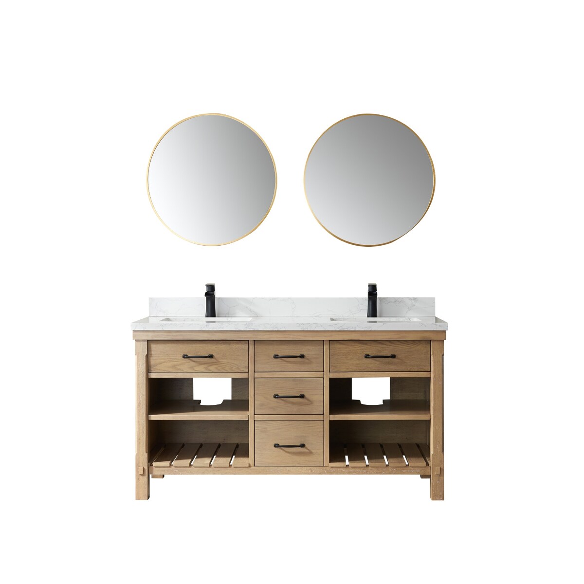 Valencia 60" Vanity in Washed Ash with Countertop With Mirror