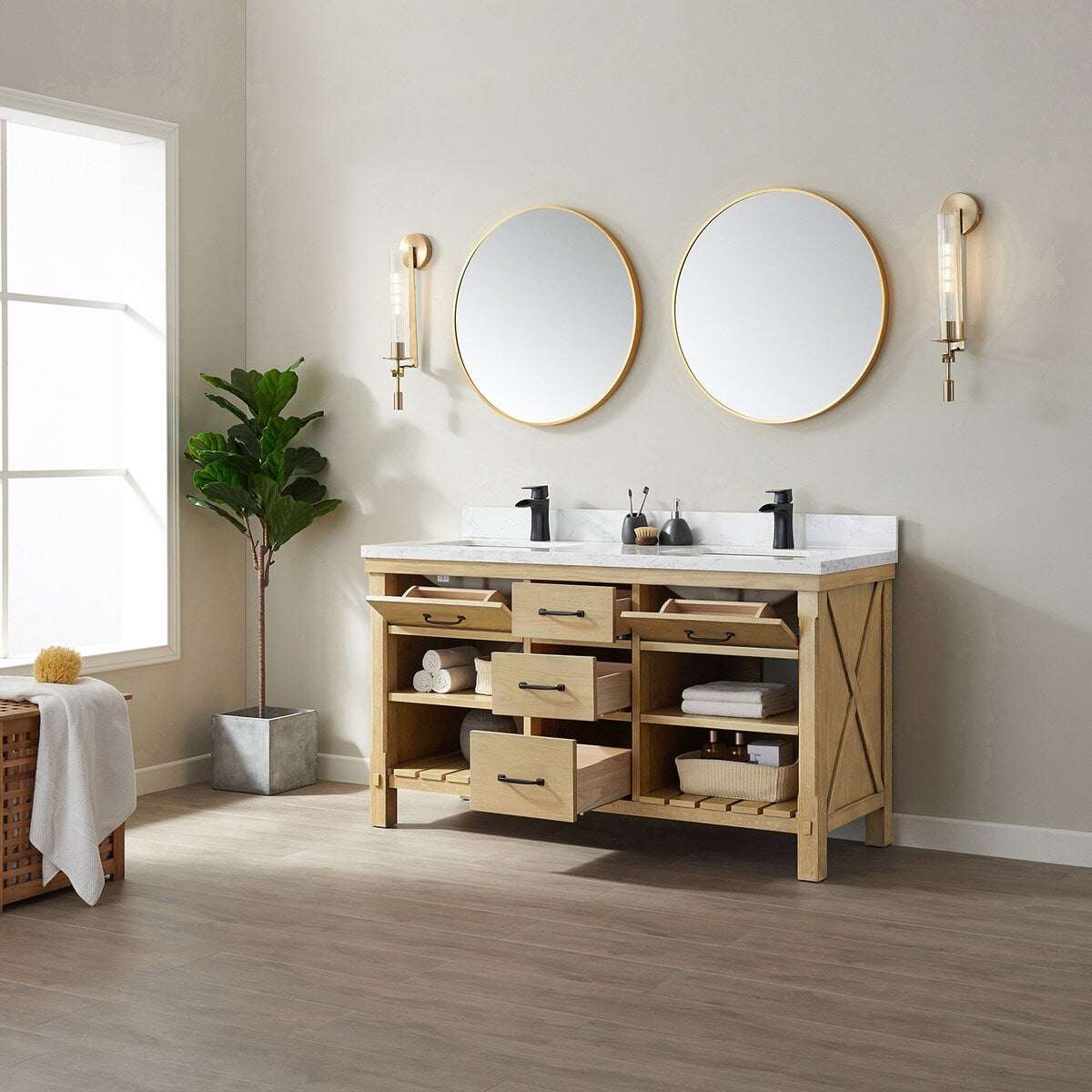 Valencia 60" Vanity in Washed Ash with Countertop With Mirror