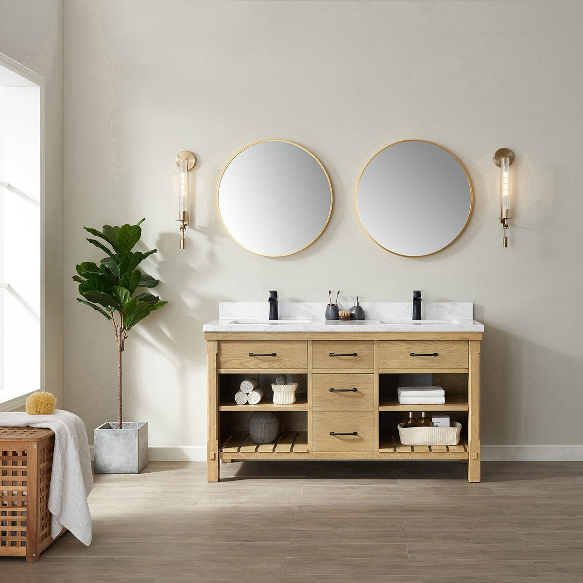 Valencia 60" Vanity in Washed Ash with Countertop With Mirror