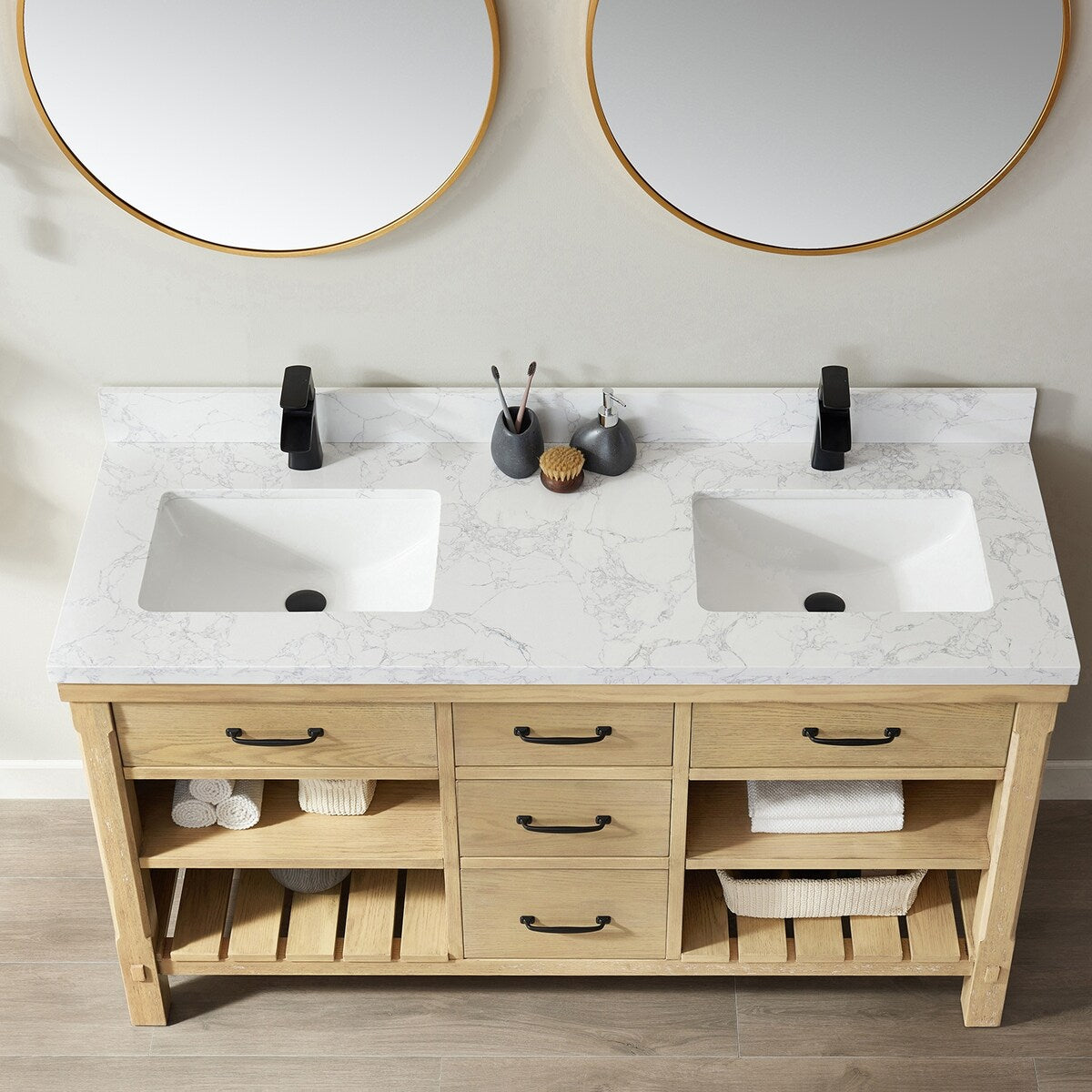 Valencia 60" Vanity in Washed Ash with Countertop With Mirror