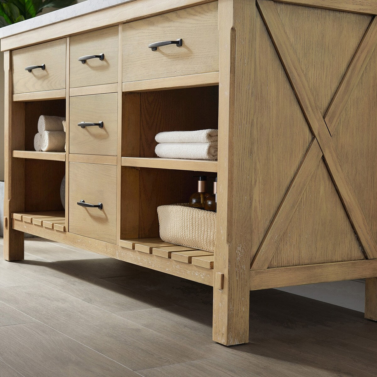 Valencia 60" Vanity in Washed Ash with Countertop With Mirror