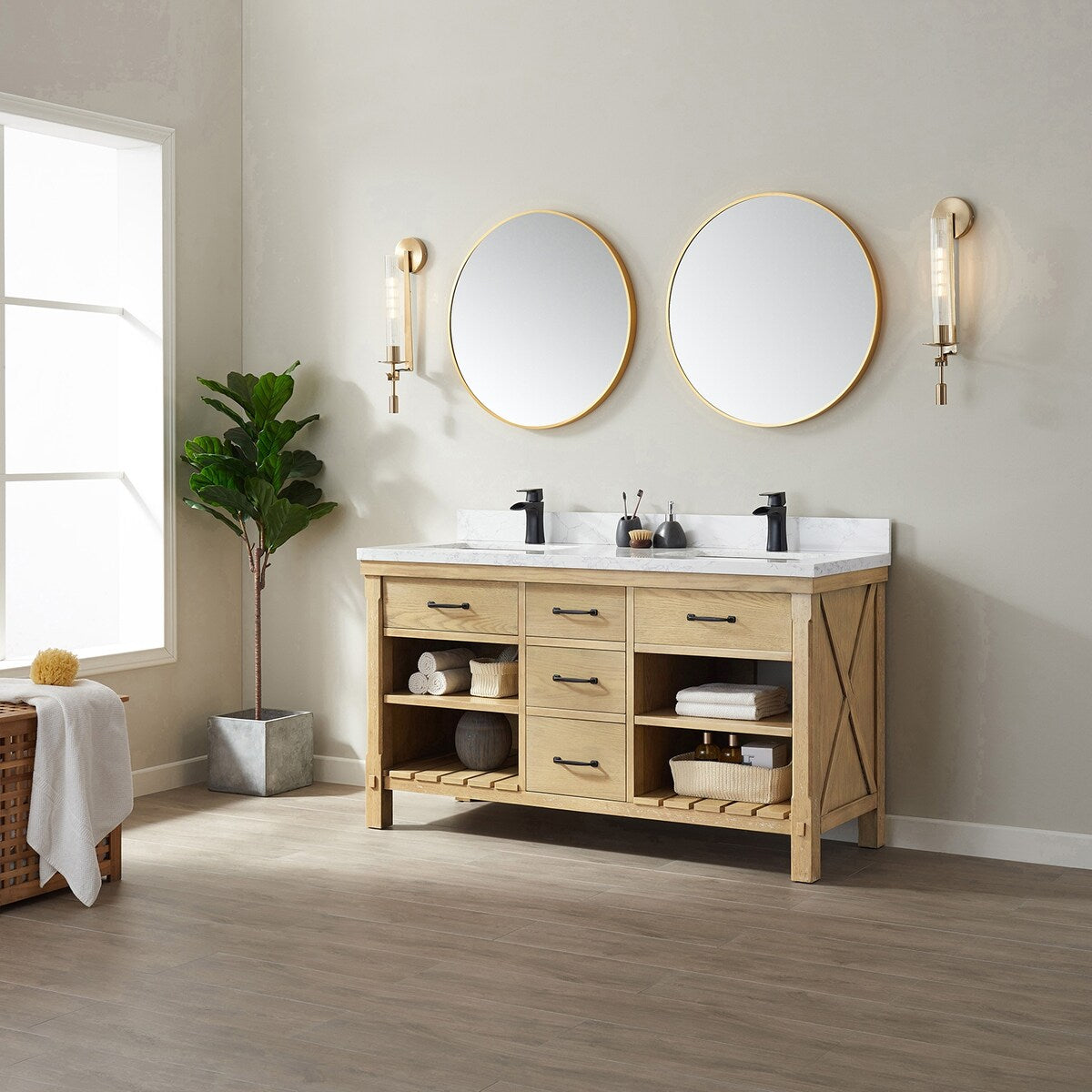 Valencia 60" Vanity in Washed Ash with Countertop With Mirror