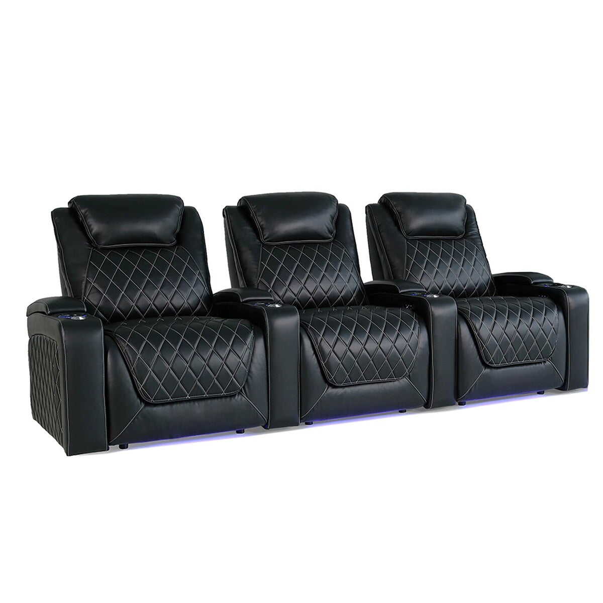 Valencia Oslo XL Top Grain Nappa 11000 Leather Home Theater Seating Power Recliner Row of 3 Black