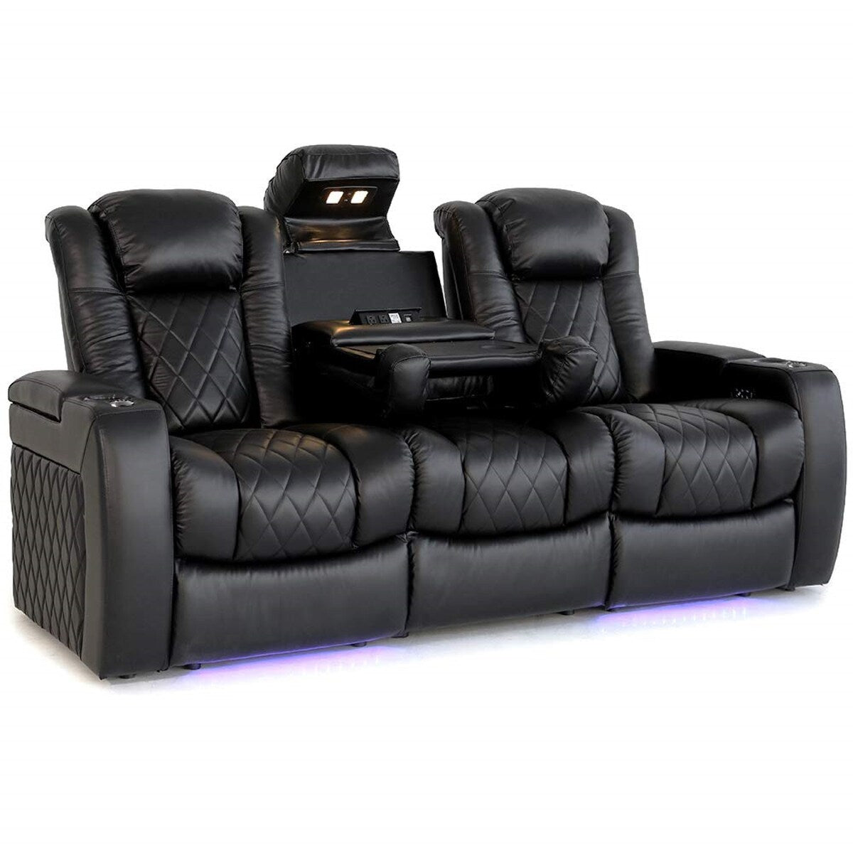 Valencia Tuscany Drop-Down Console Edition Top Grain Nappa 11000 Leather Home Theater Seating Power Recliner Row of 3 Black
