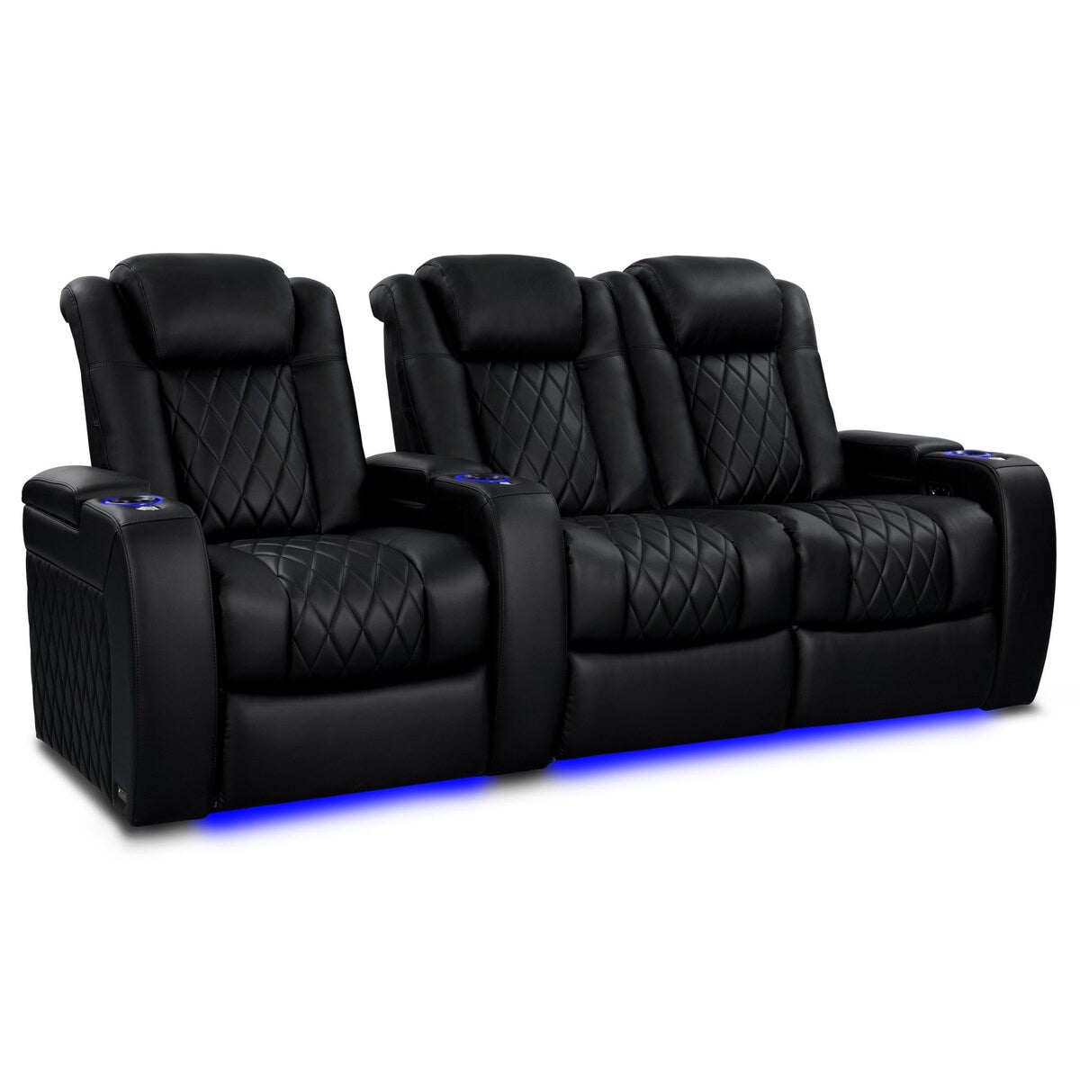 Valencia Tuscany Massage Edition Top Grain Nappa 11000 Leather Theater Seating Power Recliner Row of 3 Loveseat Right Black