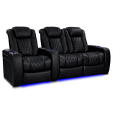 Valencia Tuscany Massage Edition Top Grain Nappa 11000 Leather Theater Seating Power Recliner Row of 3 Loveseat Right Black
