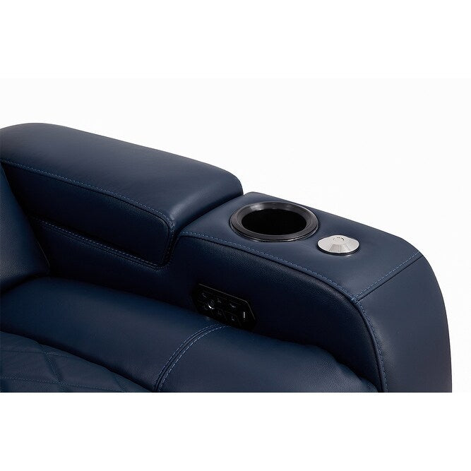 Valencia Tuscany Top Grain Nappa 11000 Leather Home Theater Seating Power Recliner Row of 4 Loveseat Left Navy Blue