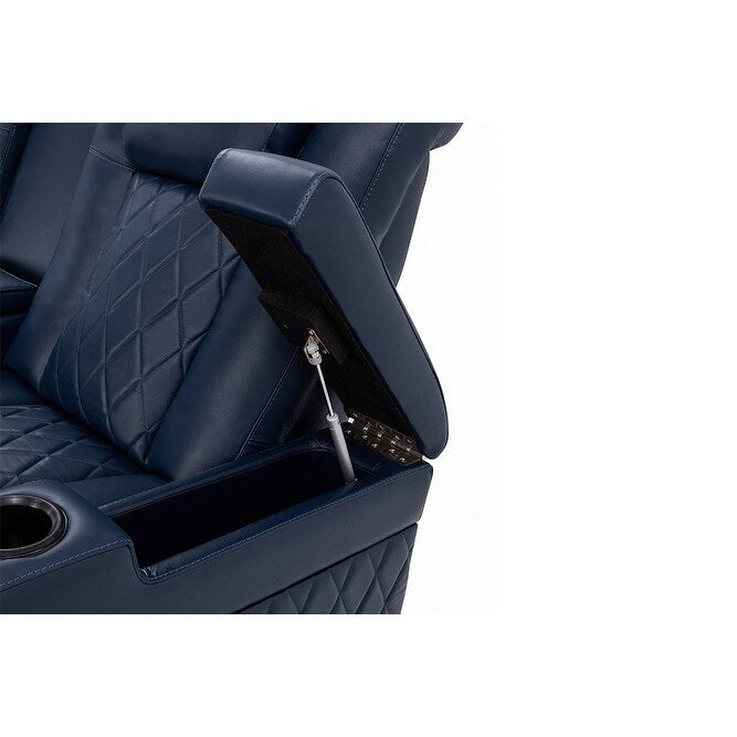 Valencia Tuscany Top Grain Nappa 11000 Leather Home Theater Seating Power Recliner Row of 4 Loveseat Left Navy Blue