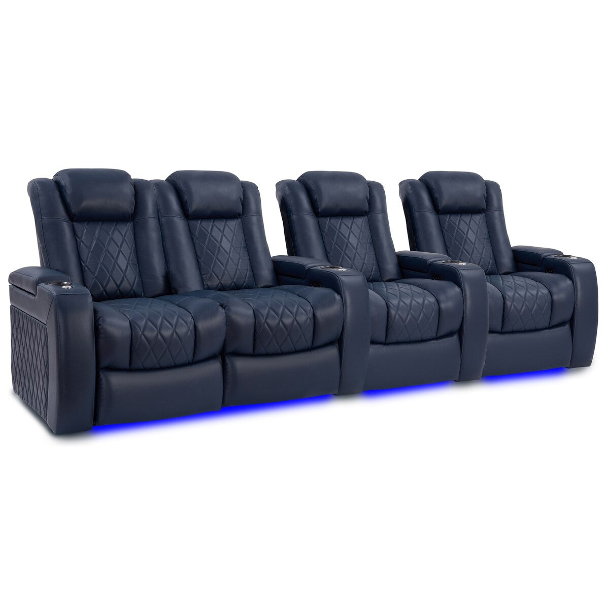 Valencia Tuscany Top Grain Nappa 11000 Leather Home Theater Seating Power Recliner Row of 4 Loveseat Left Navy Blue