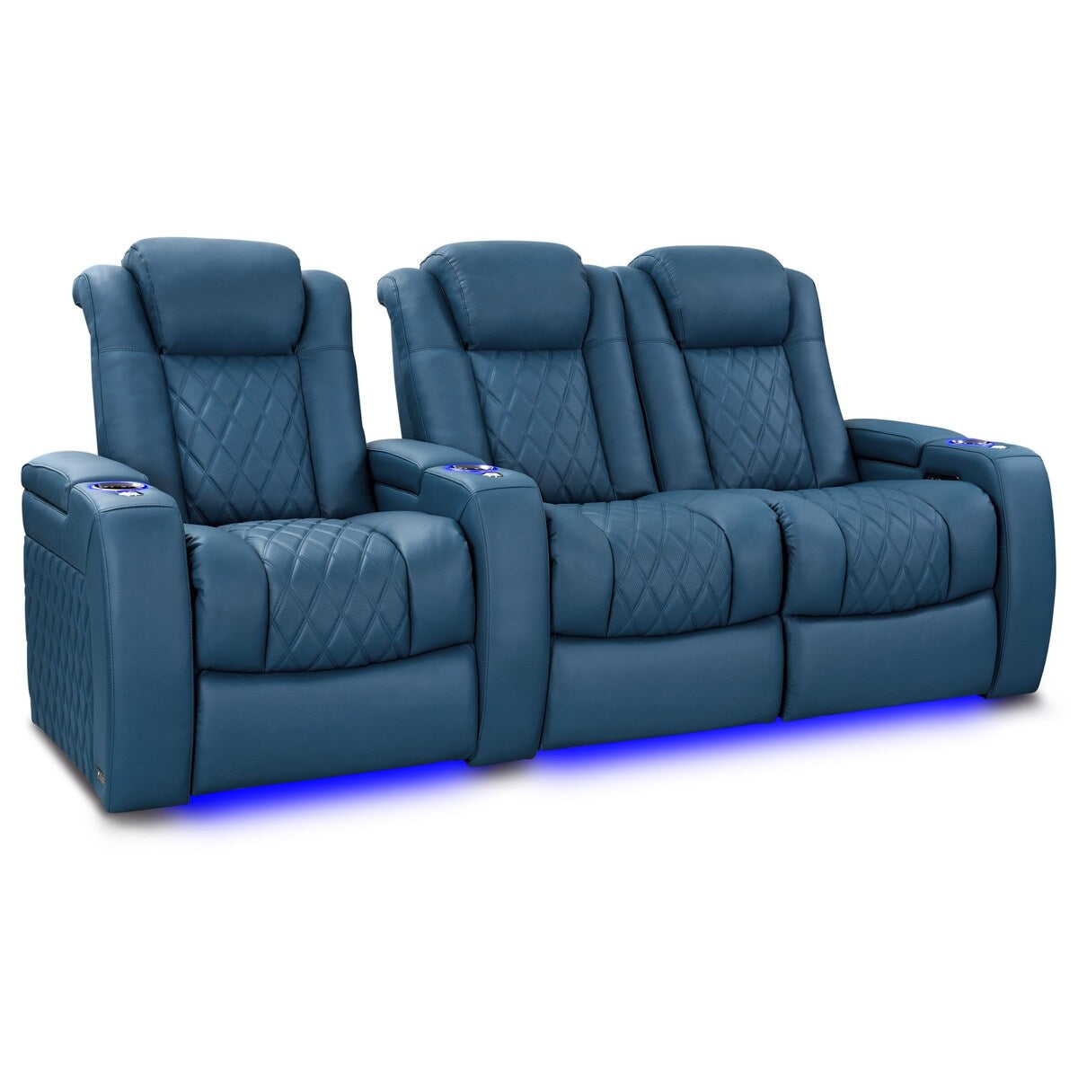 Valencia Tuscany Ultimate Top Grain Nappa 20000 Leather Home Theater Seating Power Recliner Row of 3 Loveseat Right Blue