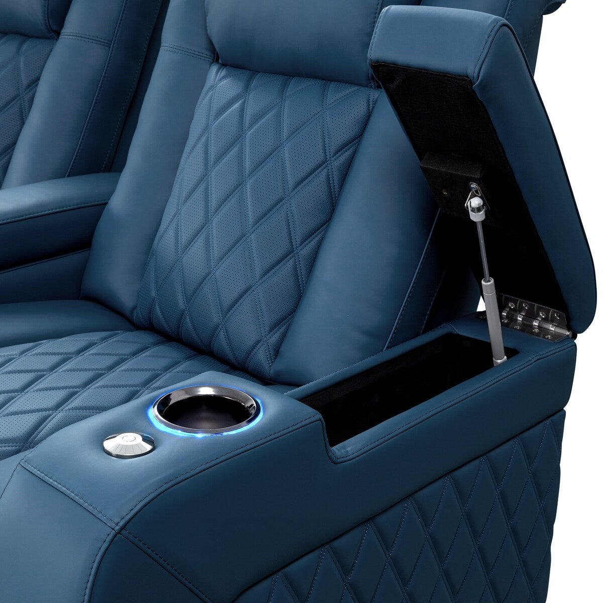 Valencia Tuscany Ultimate Top Grain Nappa 20000 Leather Home Theater Seating Power Recliner Row of 3 Loveseat Right Blue