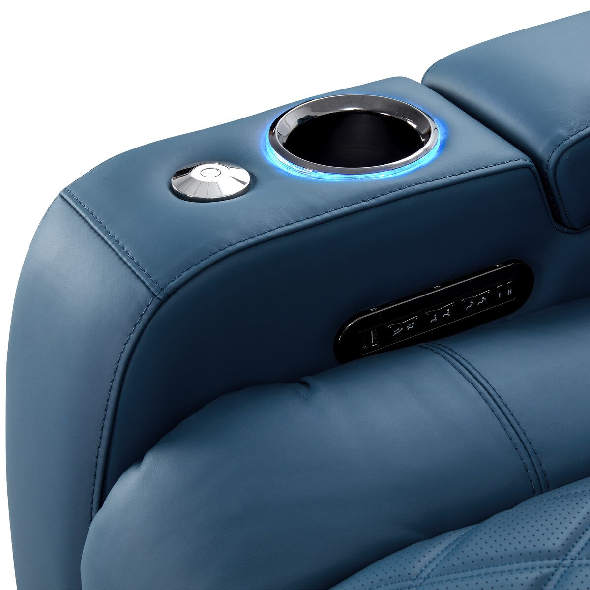 Valencia Tuscany Ultimate Top Grain Nappa 20000 Leather Home Theater Seating Power Recliner Row of 3 Loveseat Right Blue
