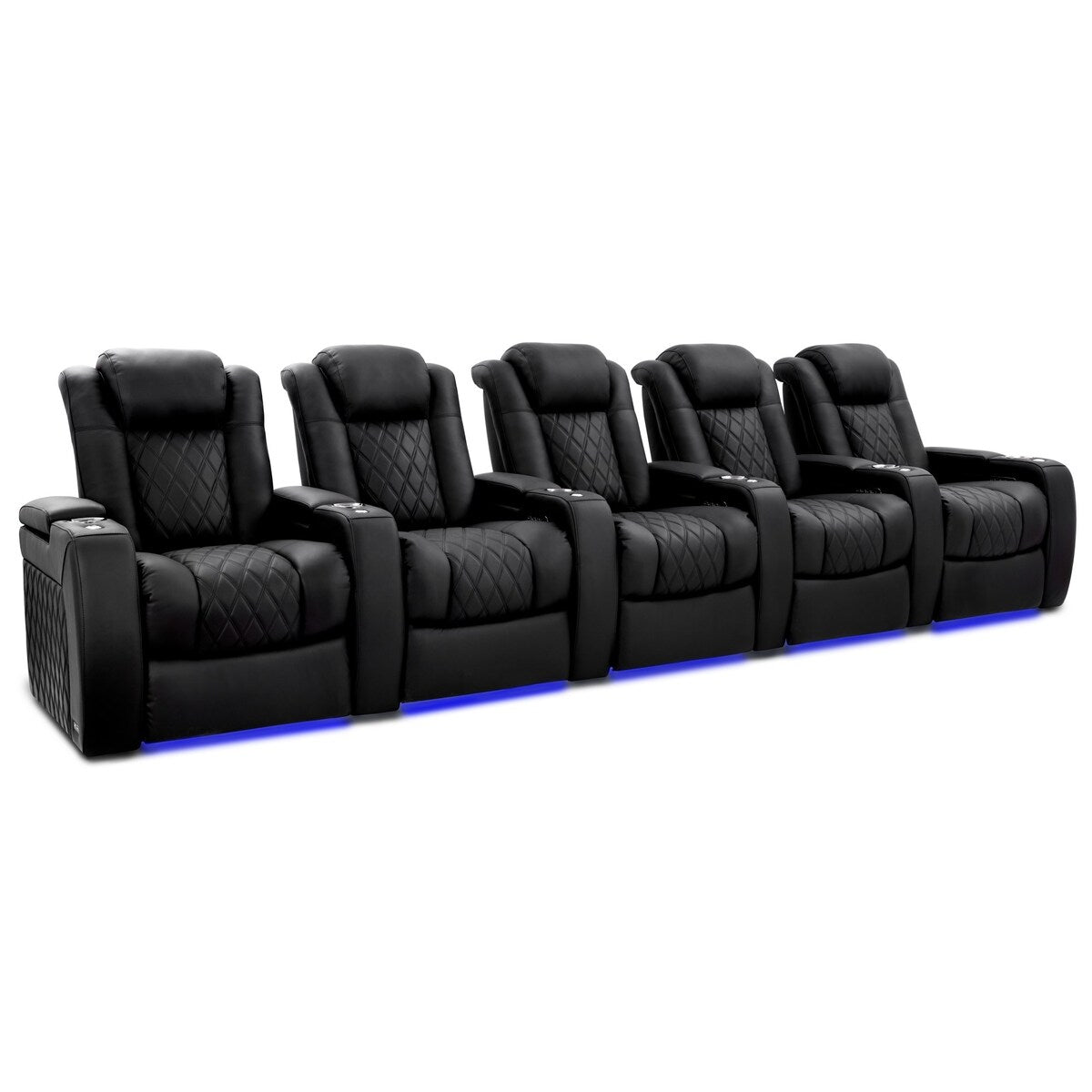 Valencia Tuscany Ultimate Top Grain Nappa 20000 Leather Home Theater Seating Power Recliner Row of 5 Onyx
