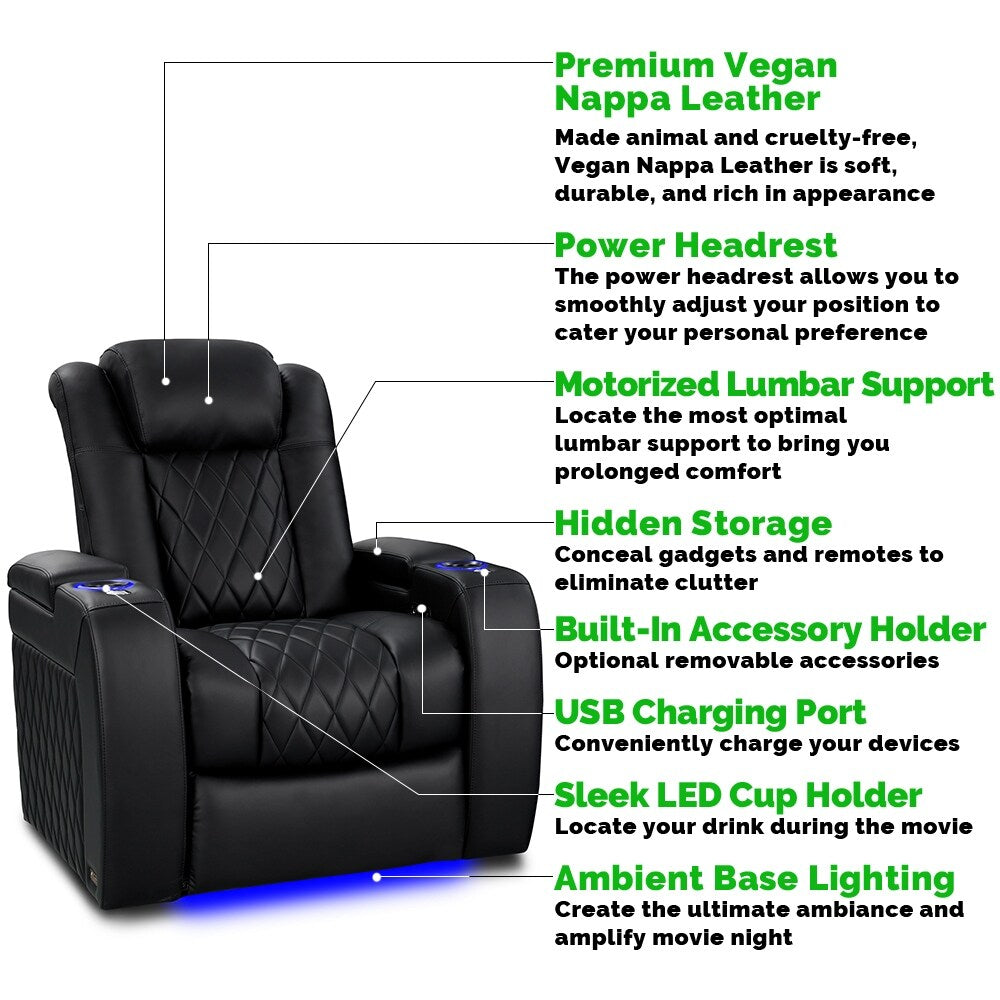 Valencia Tuscany Vegan Edition ECO-Friendly Leather Theater Seating Power Recliner Row of 3 Deep Indigo