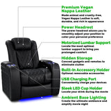 Valencia Tuscany Vegan Edition ECO-Friendly Leather Theater Seating Power Recliner Row of 3 Deep Indigo