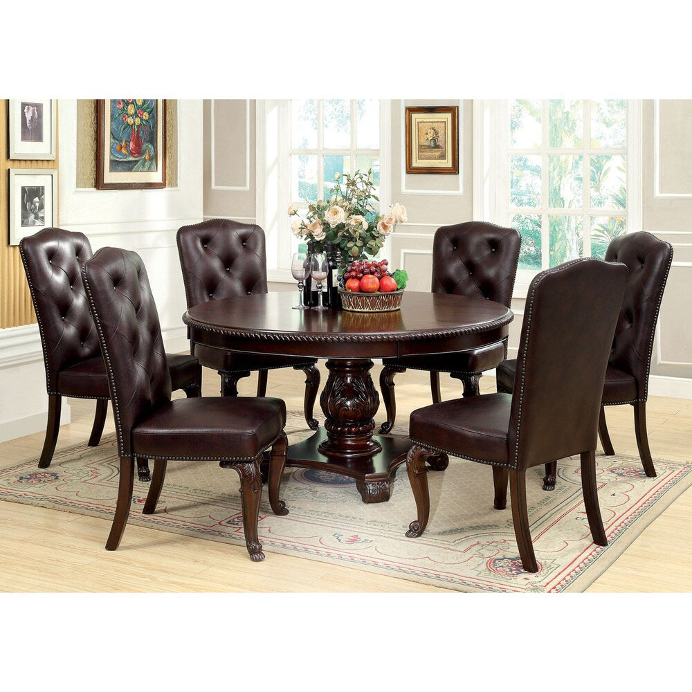 Valga 7-piece Brown Cherry Round Dining Set