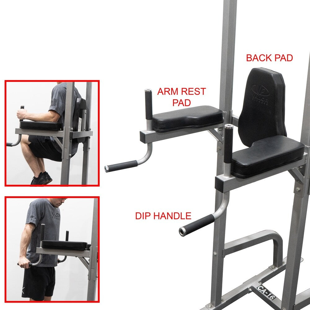 Valor Fitness CA-16 Vertical Knee Raise Tower with Pull Up, Dip, and Push Up Stations