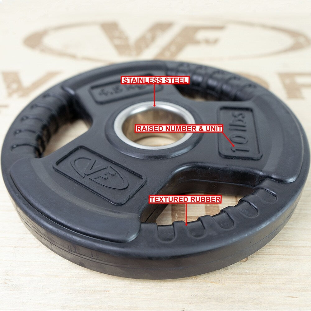 Valor Fitness OP-10 Olympic Weight Plates Coated Rubber Weights w/Weight Plate Set, Barbell Weights w/Grips for Home Gym