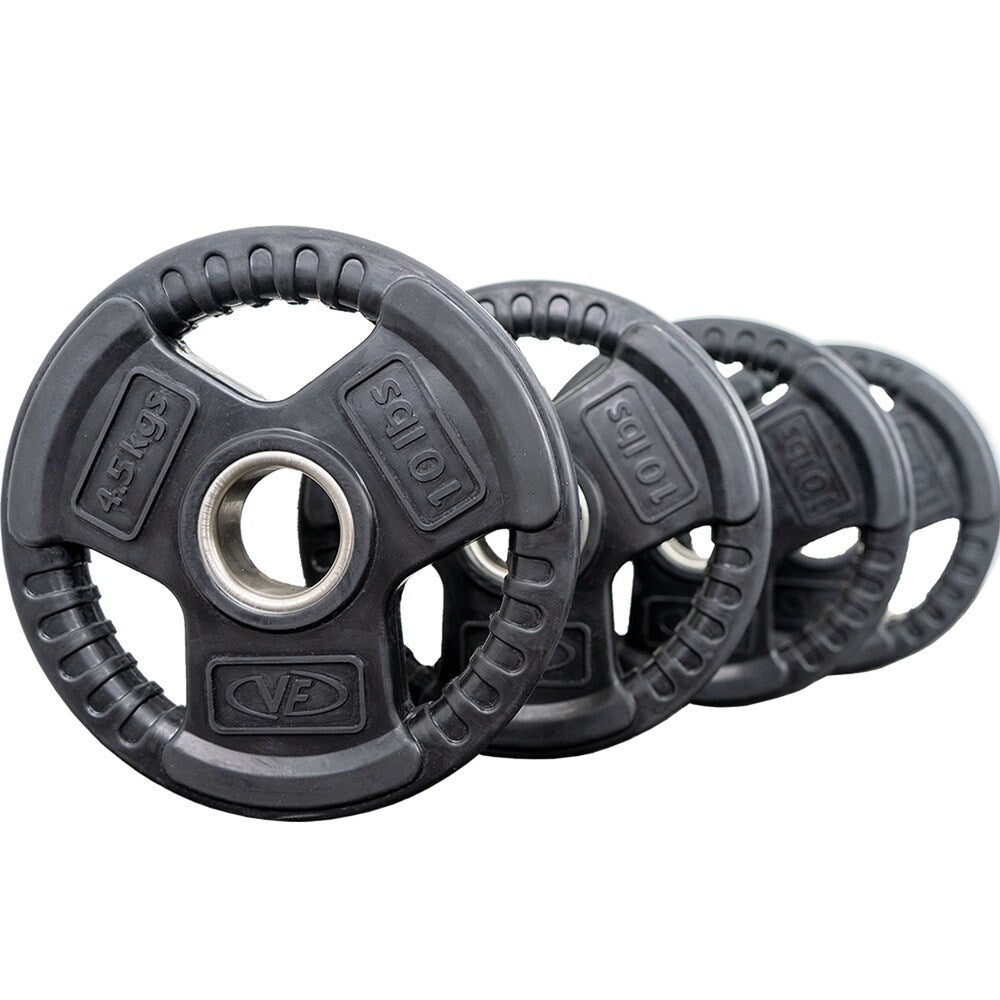 Valor Fitness OP-10 Olympic Weight Plates Coated Rubber Weights w/Weight Plate Set, Barbell Weights w/Grips for Home Gym
