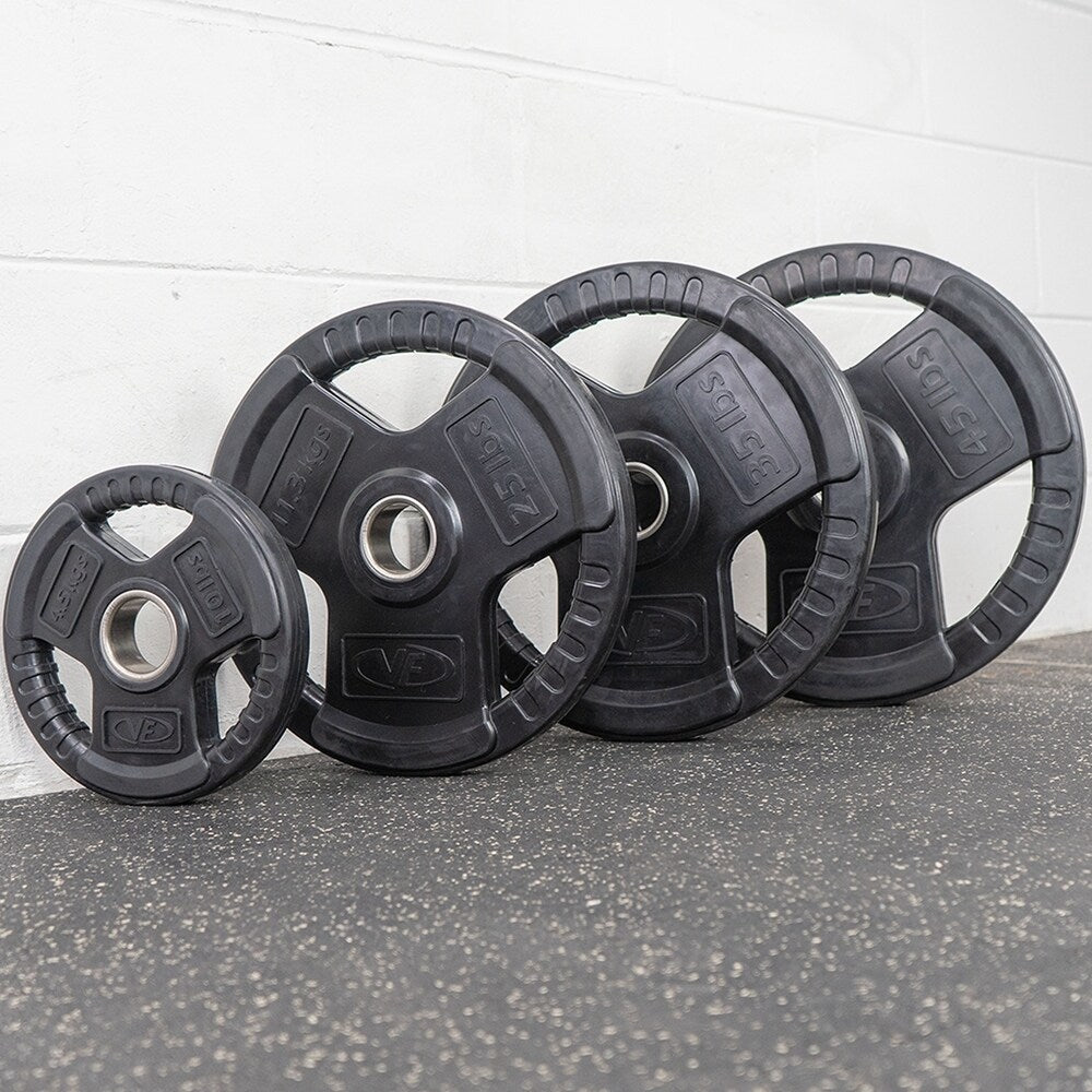 Valor Fitness OP-10 Olympic Weight Plates Coated Rubber Weights w/Weight Plate Set, Barbell Weights w/Grips for Home Gym