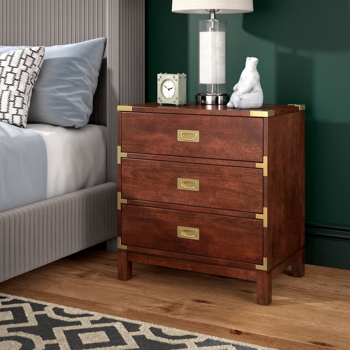 Valoria 3-Drawer Gold Accent Nightstand | Elegant Storage