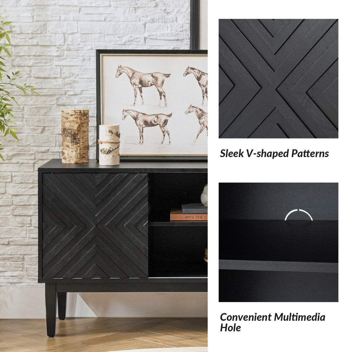 Van Modern TV Stand for TVs up to 65" with Adjustable Shelves by HULALA HOME