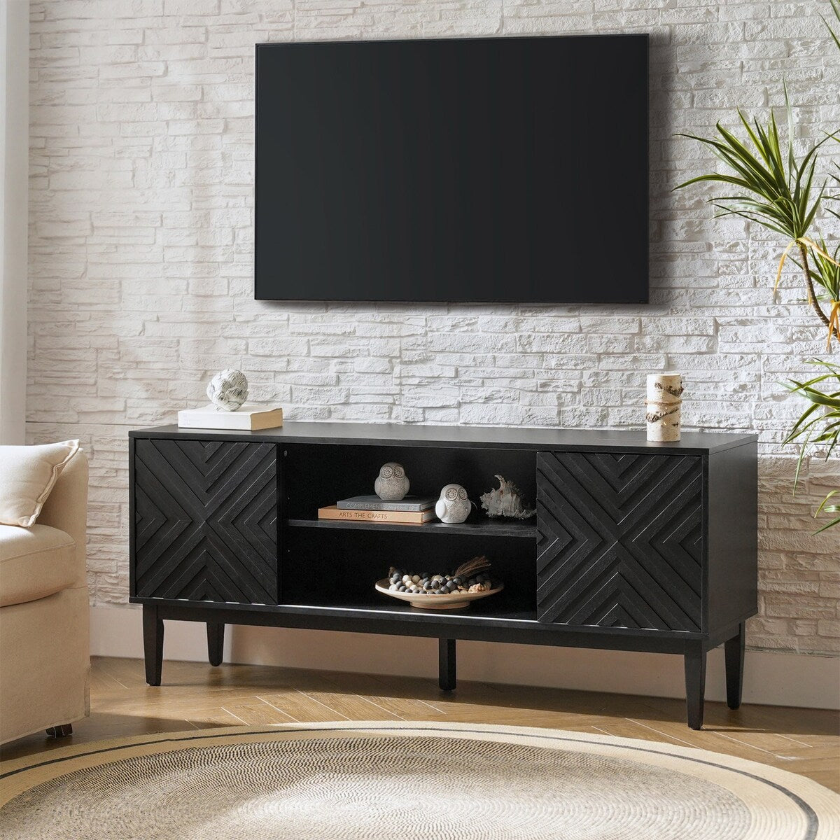 Van Modern TV Stand for TVs up to 65" with Adjustable Shelves by HULALA HOME