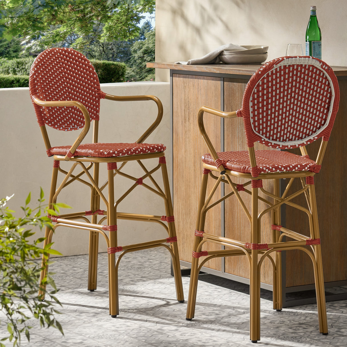 Vande Wicker and Aluminum Outdoor 29.5 Inch French Barstools by Christopher Knight Home