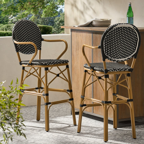 Vande Wicker and Aluminum Outdoor 29.5 Inch French Barstools by Christopher Knight Home