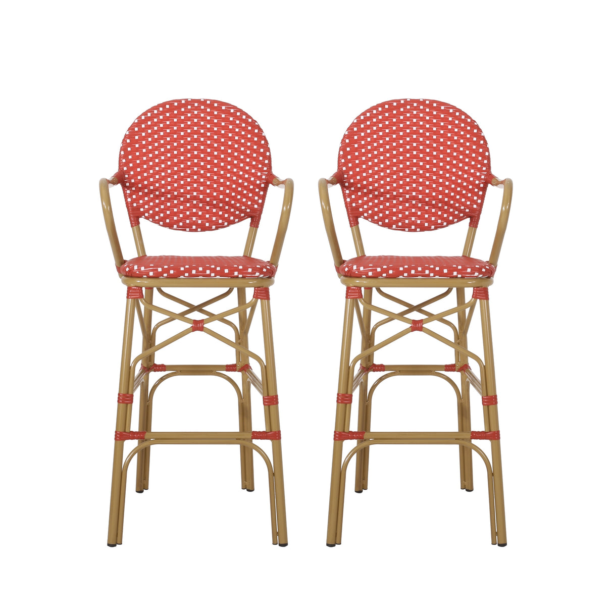 Vande Wicker and Aluminum Outdoor 29.5 Inch French Barstools by Christopher Knight Home