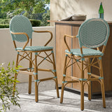 Vande Wicker and Aluminum Outdoor 29.5 Inch French Barstools by Christopher Knight Home