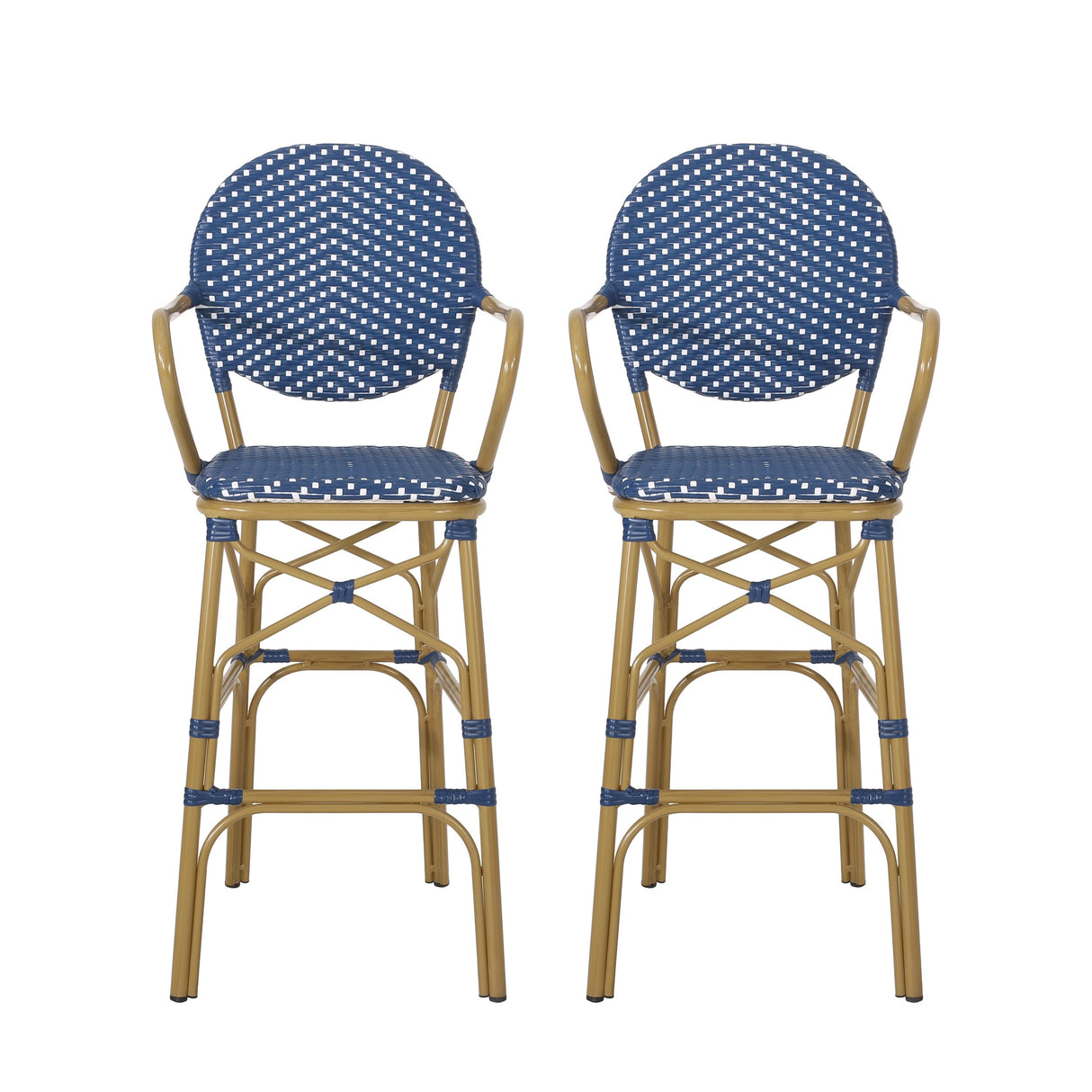 Vande Wicker and Aluminum Outdoor 29.5 Inch French Barstools by Christopher Knight Home