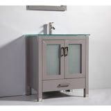Vanity Art 30-Inch Single Sink Modern Bathroom Vanity Set Light Grey Tempered Glass Top with Matching Faucet and Mirror