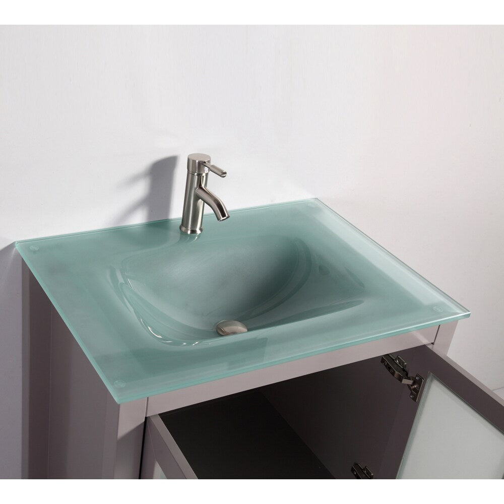 Vanity Art 30-Inch Single Sink Modern Bathroom Vanity Set Light Grey Tempered Glass Top with Matching Faucet and Mirror