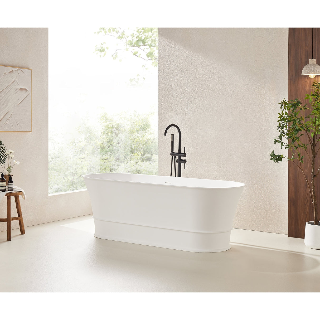 Vanity Art 59" or 67" Stone Resin Oval Freestanding Bathtub, Soaking Tub with Overflow and Pop Up Drain