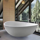 Vanity Art 63" X 37" White Stone Freestanding Soaking Bathtub