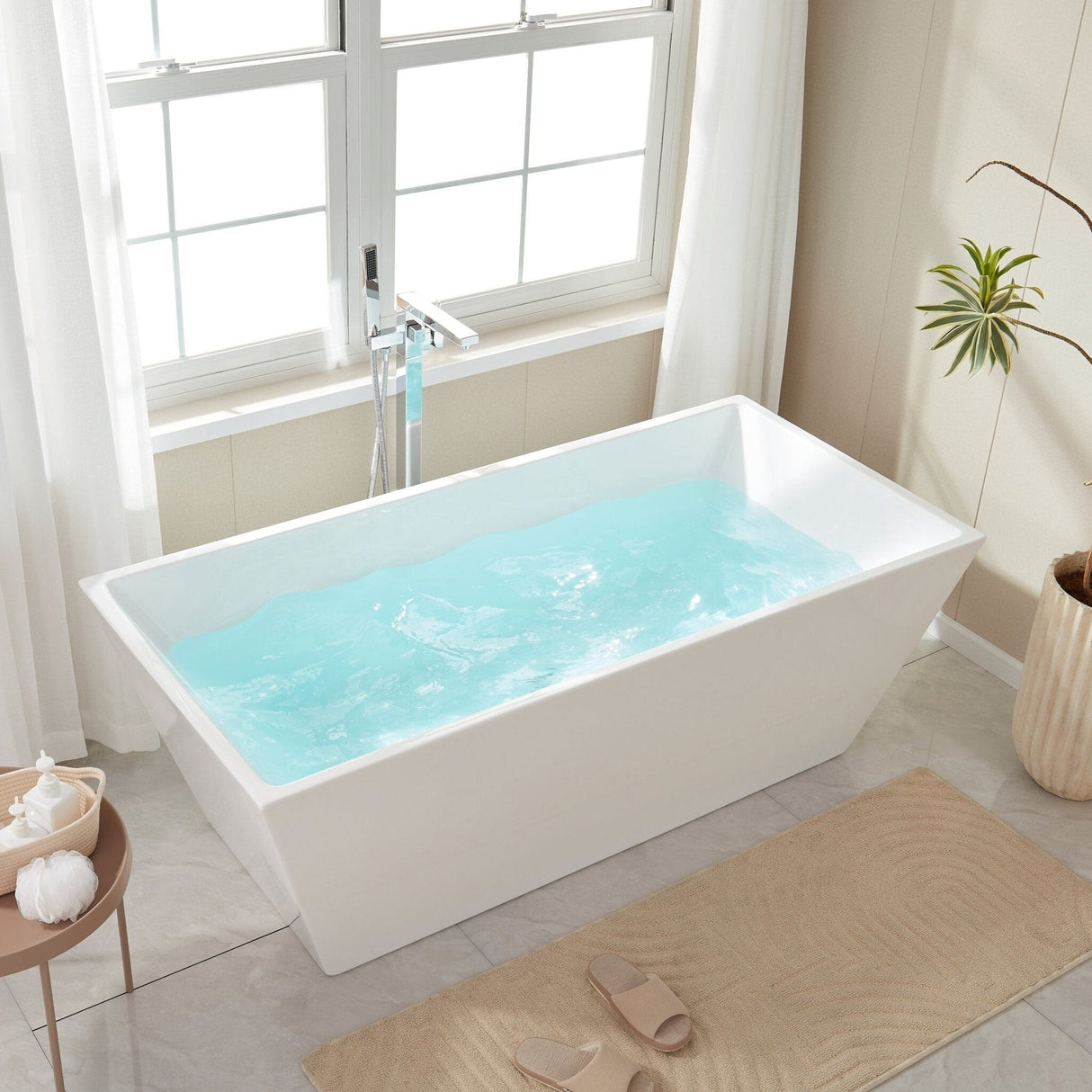 Vanity Art 67 inch Freestanding Acrylic Bathtub with Pop-up Drain