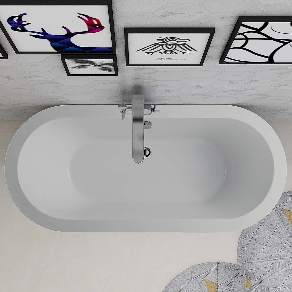 Vanity Art 67.7" Freestanding Acrylic Bathtub Modern Stand Alone Soaking Tub with Chrome Finish Easy to Install & Pop-up Drain