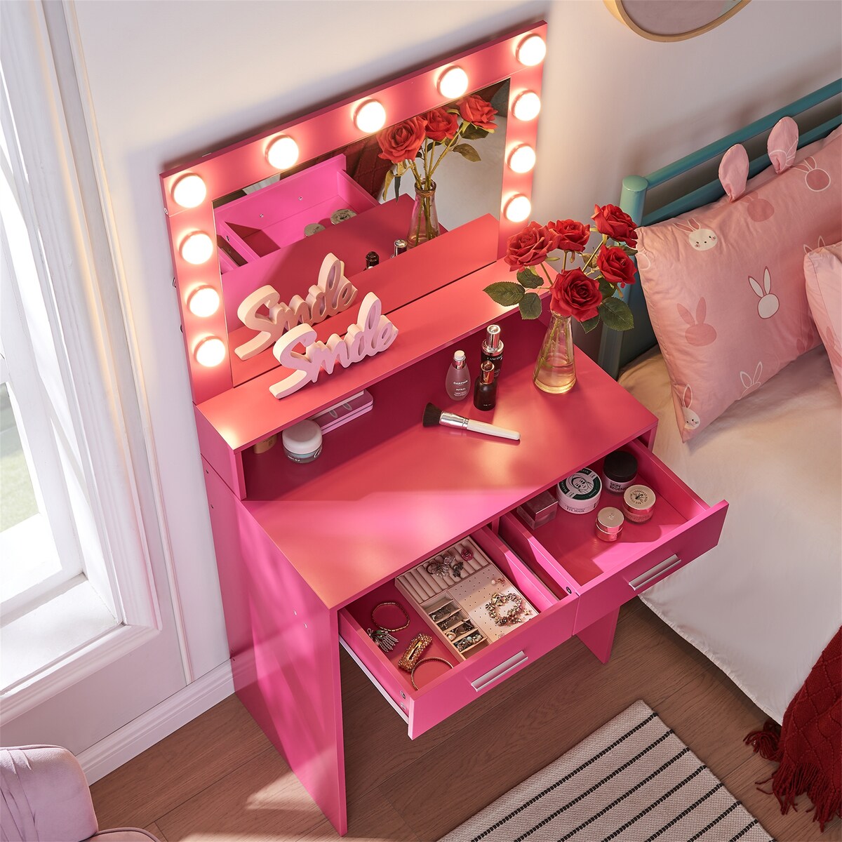 Vanity Desk with Mirror and Lights