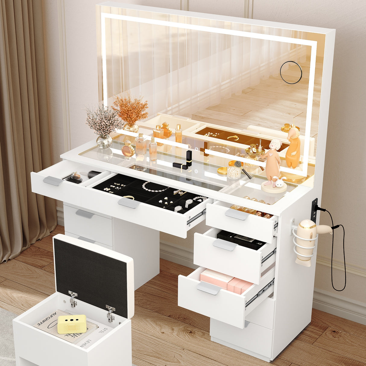 Vanity Desk with Stool Lighted Mirror Makeup Table