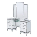 Vanity Desk with Tri Fold Mirror and Faux Crystals,Silver