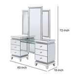 Vanity Desk with Tri Fold Mirror and Faux Crystals,Silver